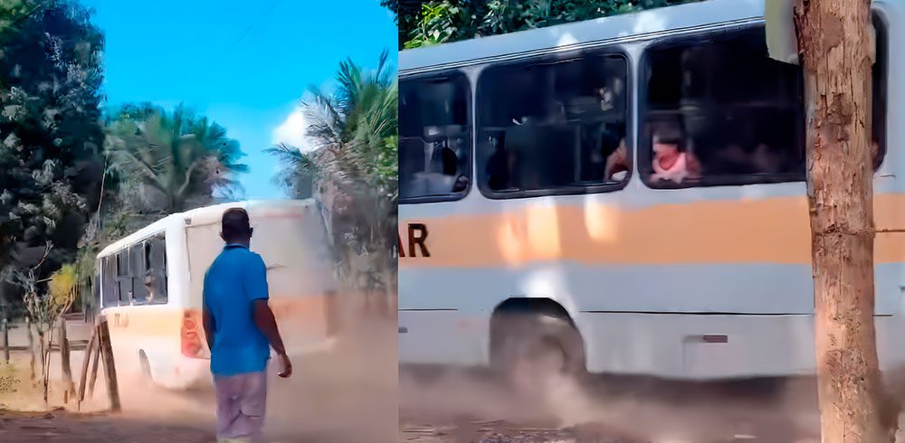 🚨 Ônibus escolar em alta velocidade assusta moradores e coloca crianças em risco em Viana