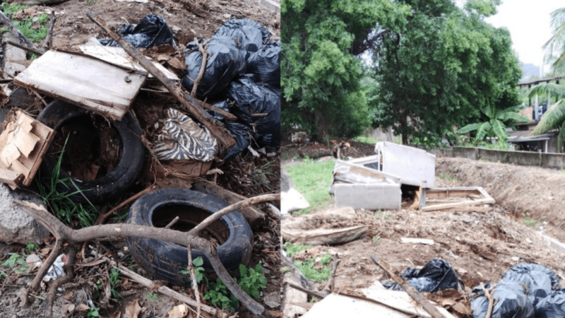 Semserv retira pneu, sofá e colchão de rede de drenagem do bairro Boa Sorte