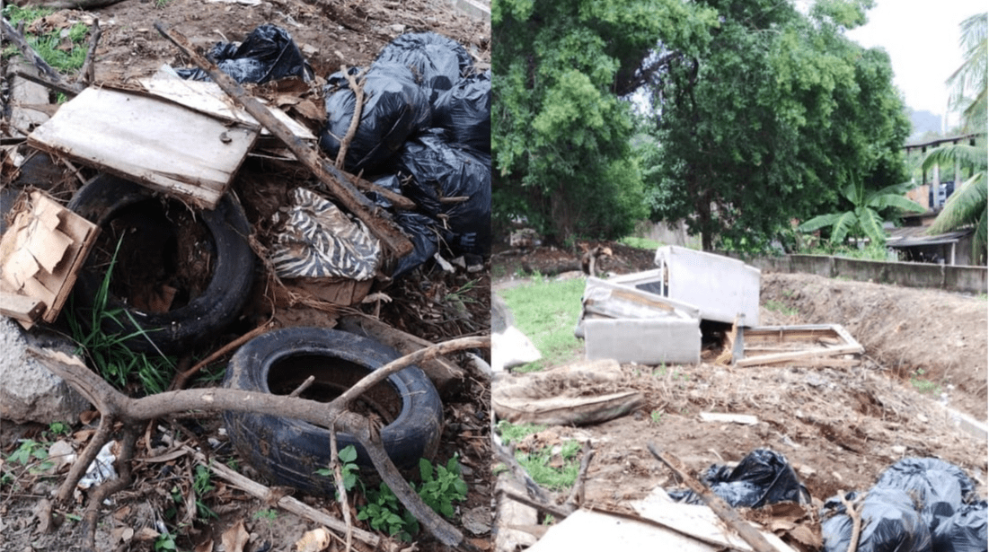 Semserv retira pneu, sofá e colchão de rede de drenagem do bairro Boa Sorte