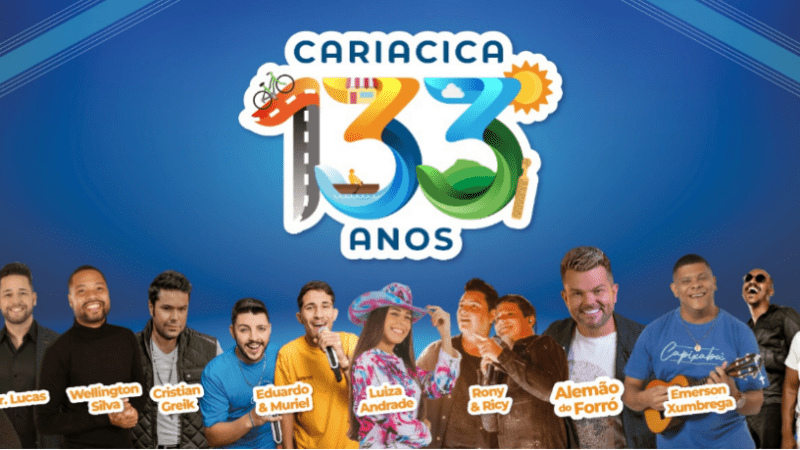 Cariacica completa 133 anos com programação de 10 shows gratuitos no parque O Cravo e a Rosa a partir de 29 de junho