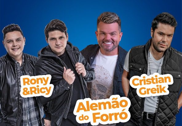 Alemão do Forró, Rony & Ricy e Cristian Greik agitam mais uma noite de shows em comemoração ao aniversário da cidade neste sábado (1º)