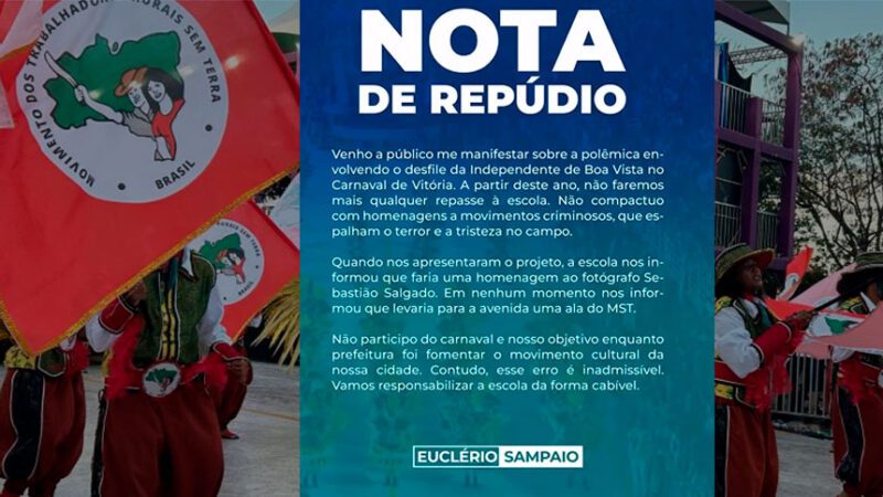 Prefeito Euclério Sampaio decide suspender repasses à Independente de Boa Vista após ala do MST no desfile