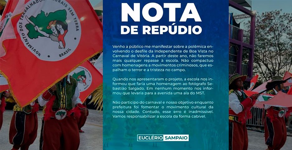 Prefeito Euclério Sampaio decide suspender repasses à Independente de Boa Vista após ala do MST no desfile